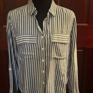Beachlunchlounge Navy and White Striped Shirt Size S